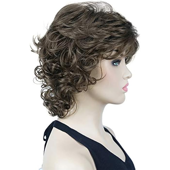 DILLARDS Lydell Short Wavy Curly Fluffy Synthetic Wigs With Bangs For Women Light Brown - Image 4